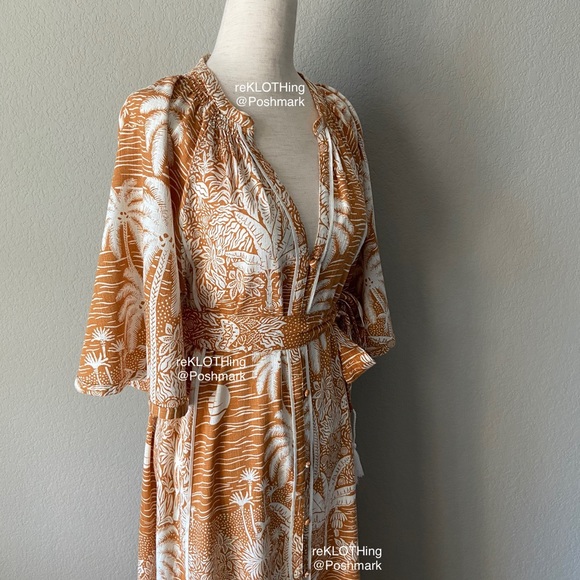 🛍H&M Kaftan Linen-blend Terracotta Midi Maxi Dres - Picture 4 of 16
